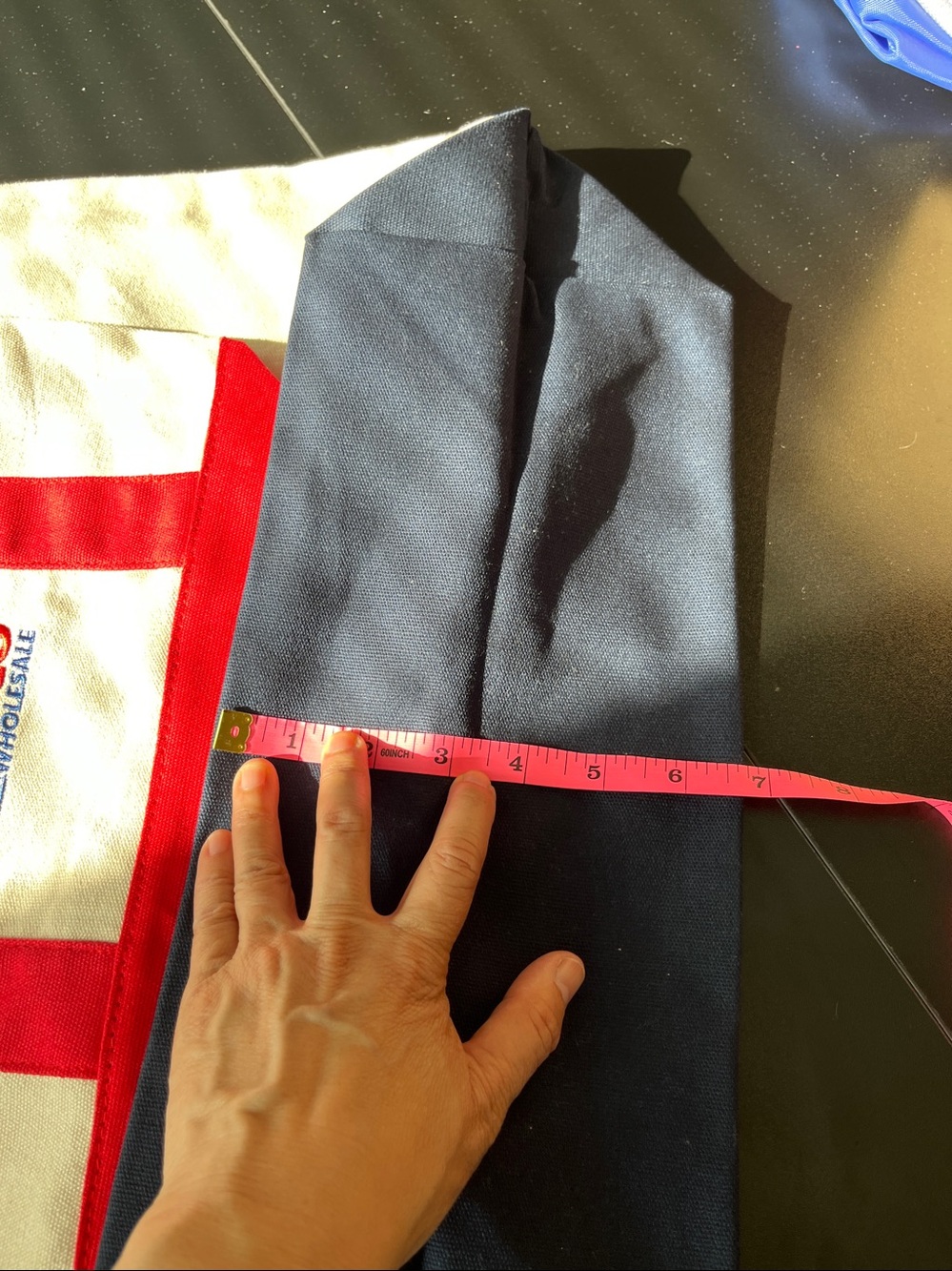 Costco Japan Canvas Tote Bags, Set Of 2 (1 LG Blue trim, 1 SM Red trim), NWT - Picture 7 of 12